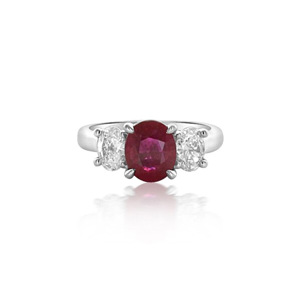 Platinum 3 Stone Ruby and 2 Oval Ring | Washington Diamond